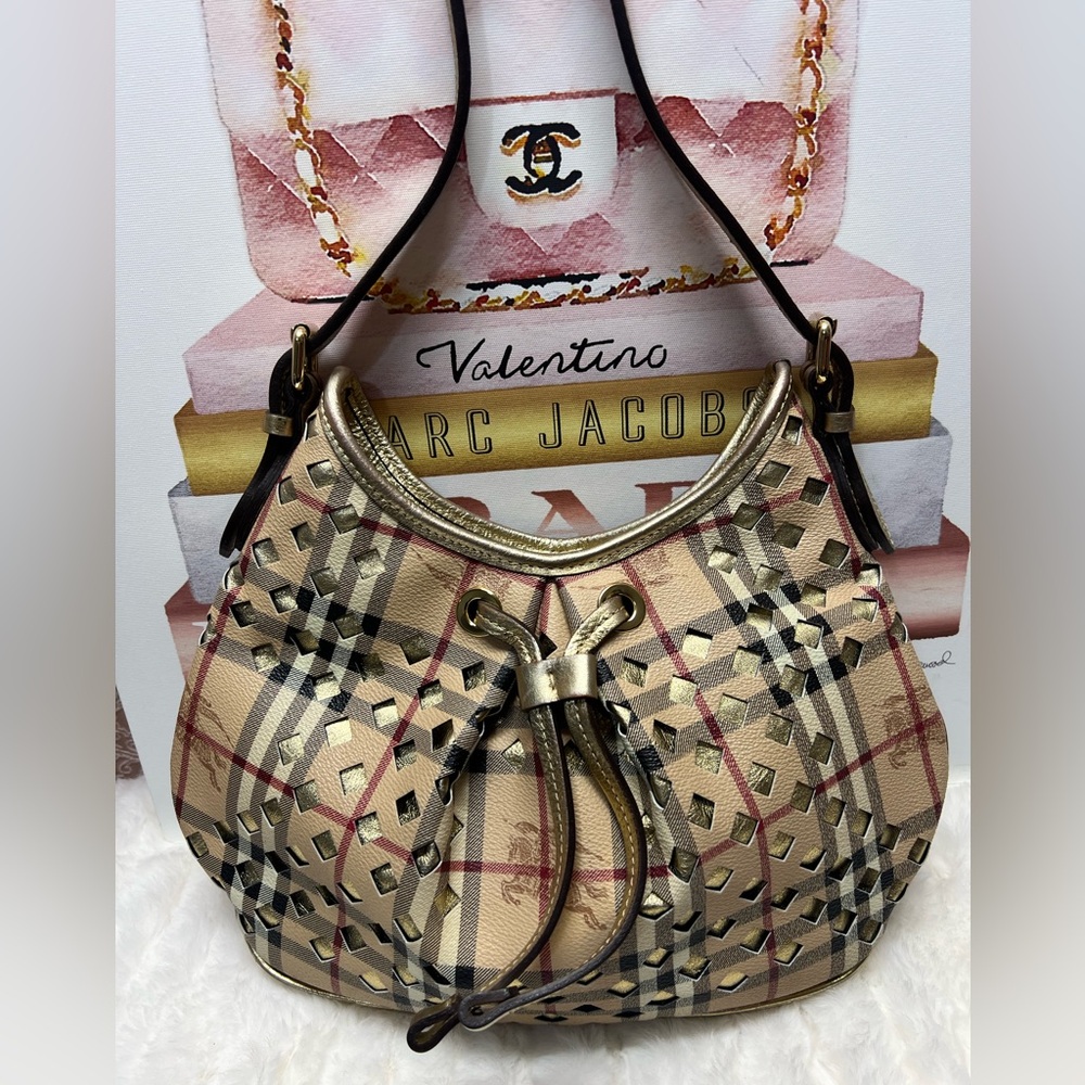 Burberry Haymarket Check Perforated Claudia Hobo Bag-w/ Dustbag